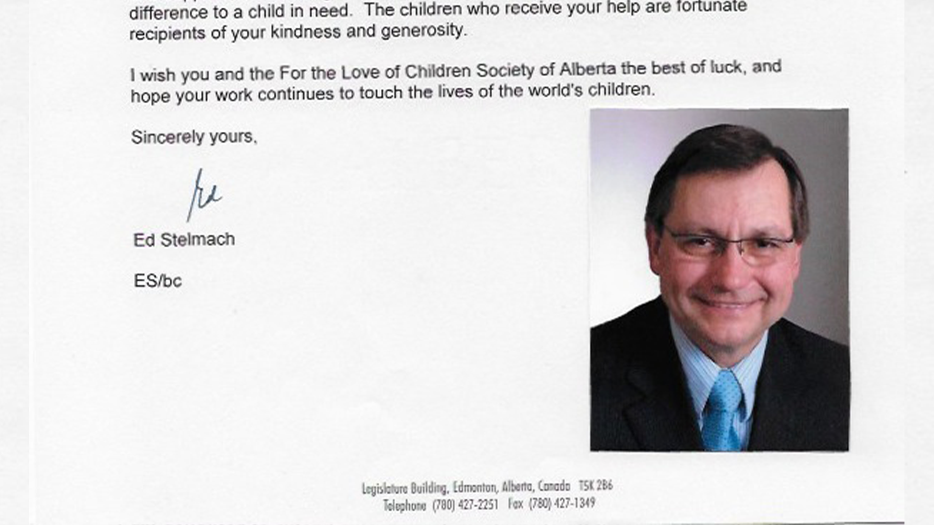 Letter From Premier Ed Stelmach