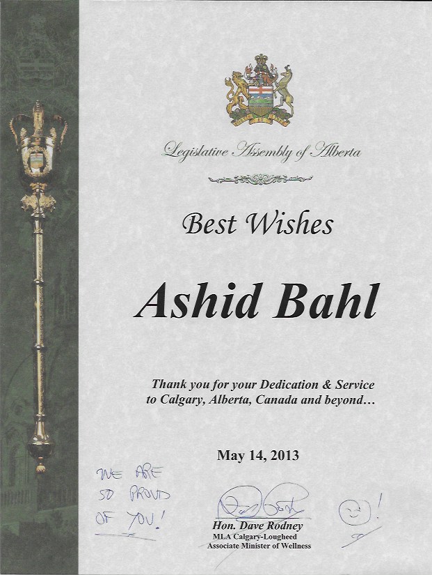 Alberta Legislative Assembly Dedication & Service Award