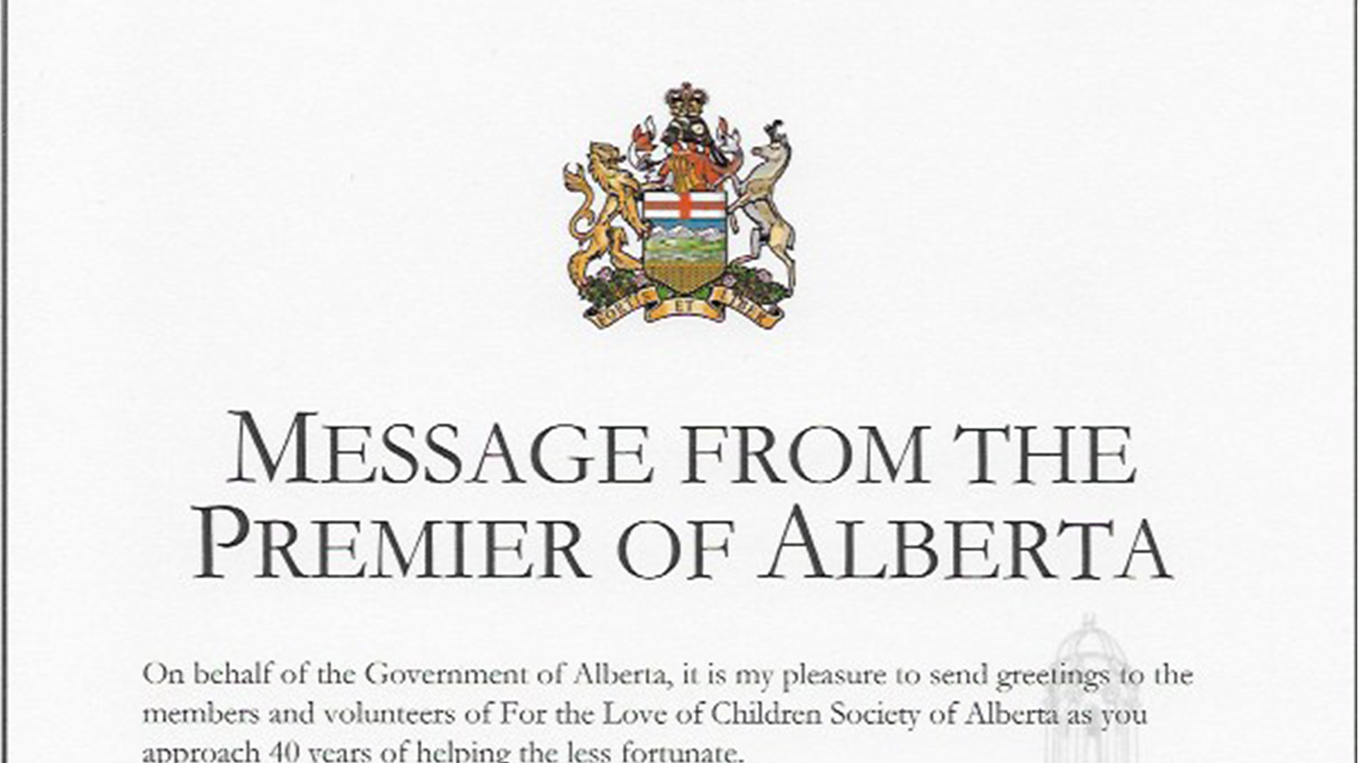 Letter From Premier Jason Kenney